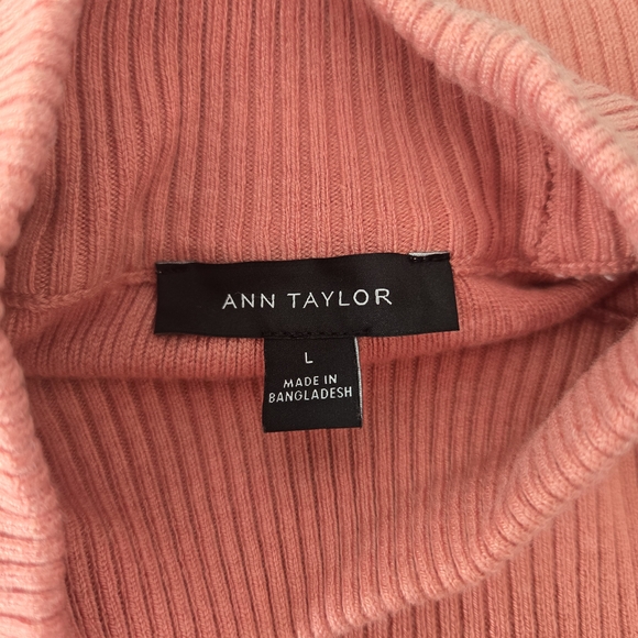 Ann Taylor Mock Neck Ribbed Knit Top Salmon Pink Long Sleeve Size Large - Picture 6 of 7